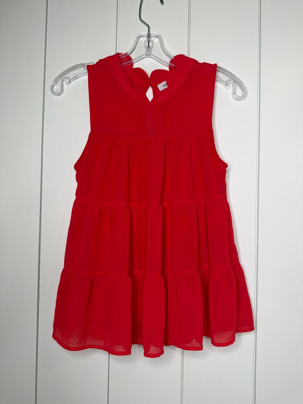 Monteau Red Scalloped Sheer Ruffle Top M